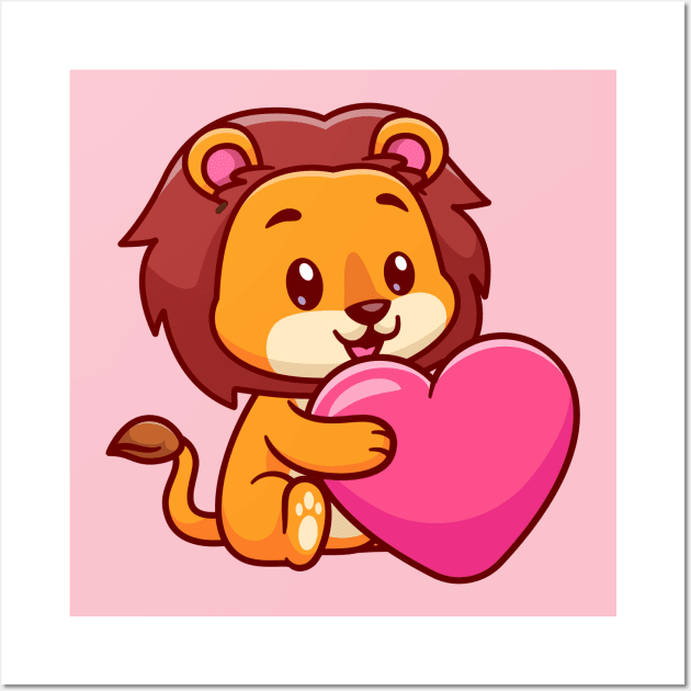 Cute Lion Hug Love Heart Cartoon Wall Art by Catalyst Labs